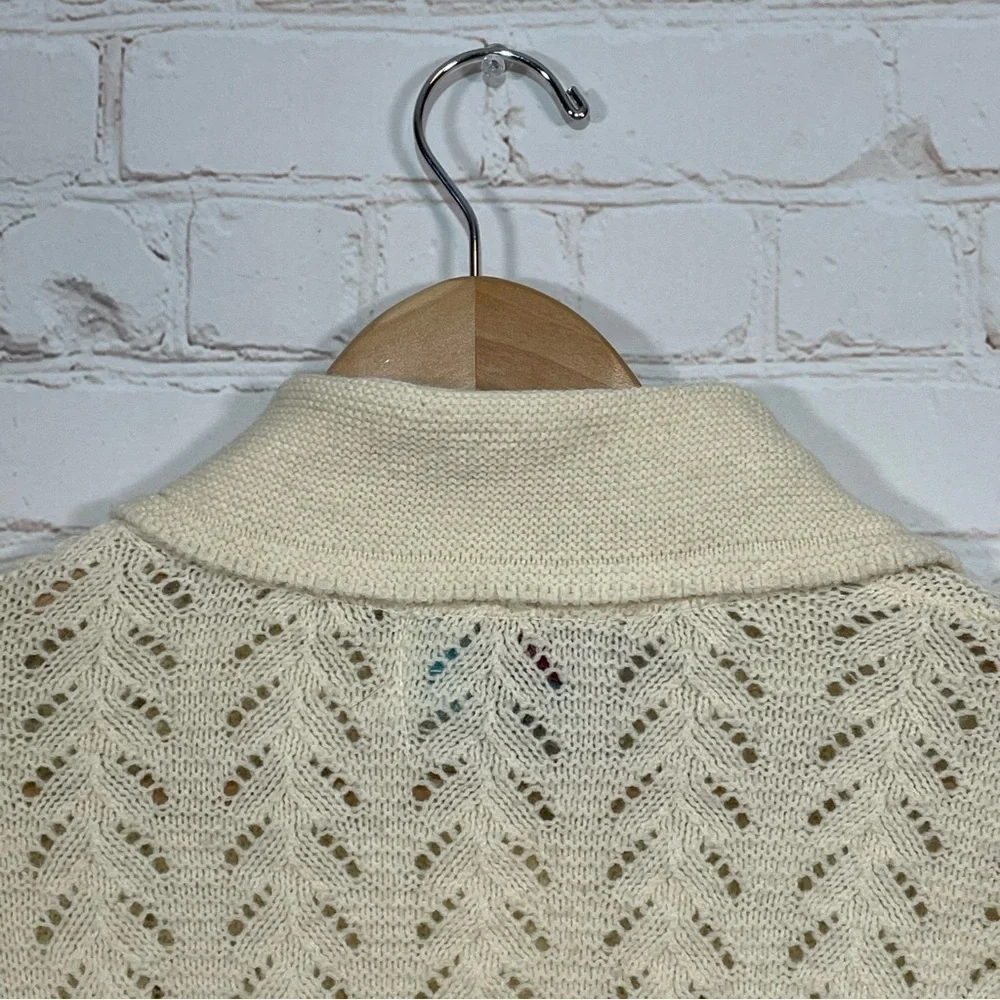 Vintage Bernice Creations Cardigan Sweater Womens Size Medium Ivory Pockets